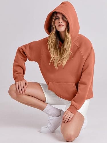 ANRABESS Women Hoodies Oversized Fleece Long Sleeve Comfy Casual Basic Pullover Sweatshirts 2025 Fall Outfits Y2K Clothes - Small - Rust thumbnail 7