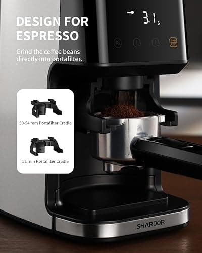 SHARDOR Conical Burr Espresso Coffee Grinder Electric with Precision Timer 2.0, Touchscreen Adjustable Burr Mill with 51 Precise Settings for Home Use, Anti-static, Stainless Steel thumbnail 6
