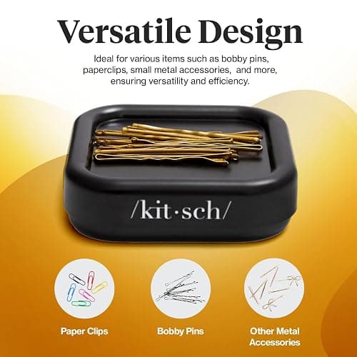Kitsch Magnetic Bobby Pin Holder - Cute Stuff, Strong Magnetic Pin Holder for Desk & Vanity, Securely Holds Metal Hair Clips, Bobby Pins & Paper Clip | Ideal Gifts for Women - Black, 1 Pc thumbnail 4