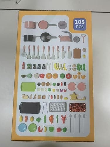 Zero Zoo 105Pcs Kids Kitchen Toy Accessories, Toddler Pretend BBQ Camping Cooking Playset, Play Pots, Pans, Utensils Cookware Toys, Play Food Set, Vegetables, Learning Gift for Girls Boys thumbnail 11