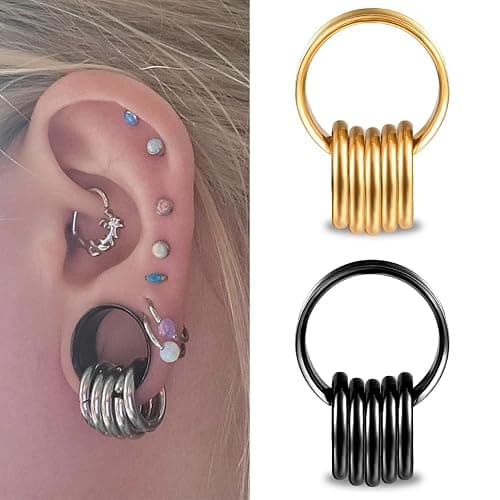 Atomhole 2PCS Ear Tunnels Plugs Gauges with 10PCS Nose Rings 316 Stainless Steel Hypoallergenic Earrings Expanders for Stretched Piercing Body Jewelry thumbnail 2