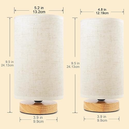 Small Bedside Table Lamp for Bedroom set of 2,Minimalist Wood Base & Round Fabric Shade,Mini Cute Cozy Warm Nightstand Boho Lamp set, Study Desk Night Stand Light for Room, Dorm,Nursery,Living Room thumbnail 3