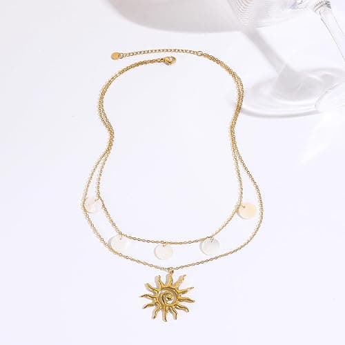 Xeyai Gold Necklace for Women, Dainty 14K Gold Plated Layered Sun Pendant Necklace Gold Charm Chocker Jewelry Gift for Her thumbnail 3