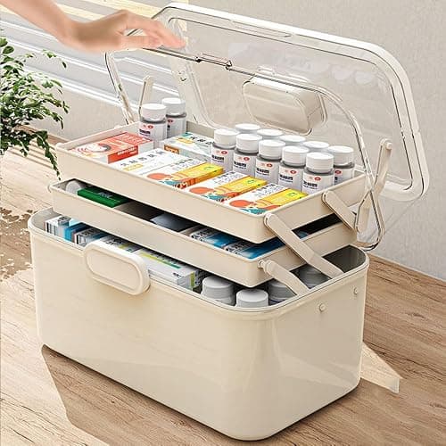 LECHUAN 3-Tier 12 x 9 x 7 Medicine Organizer, Medicine Cabinet Organizer with Portable Pill Case, Multipurpose Plastic Box for Storage Empty First Aid Box thumbnail 2
