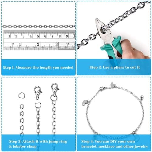 50 Feet Stainless Steel Chains for Jewelry Making, Anezus Jewelry Chain Bulk Small Metal Chains with 100 Jump Rings 30 Lobster Clasps for Necklace Making Bracelet DIY thumbnail 5