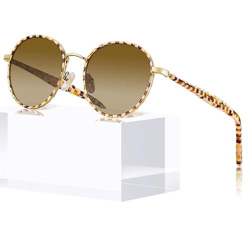 CARFIA Retro Round Polarized Sunglasses for Women UV Protection Acetate Arms Metal Frame Driving Glasses thumbnail 9