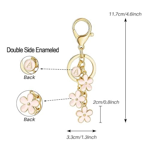 SELOVO Initial Keychain White/Pink/Black Cute Keychain Girl Purse Charms for Handbag Cute Letter Flower Keyring for Backpack thumbnail 2