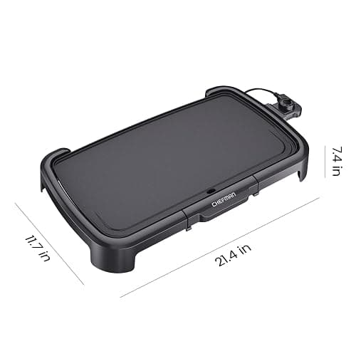 Chefman XL Electric Griddle with Removable Temperature Control, Immersible Flat Top Grill, Burger, Eggs, Pancake Griddle, Nonstick Extra Large Cooking Surface, Slide Out Drip Tray, 10 x 20 Inch thumbnail 2
