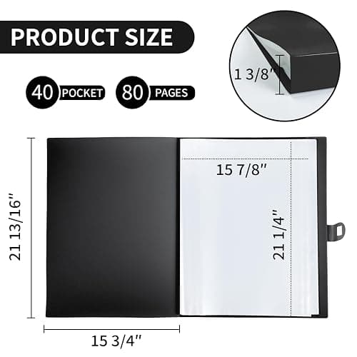JJRING 16x22 Art Portfolio Folder for Diamond Painting, 40-Pocket Portfolio Binder Featuring Clear Plastic Sleeves, Display Book with Handle for Artwork and Document Storage, Black thumbnail 3