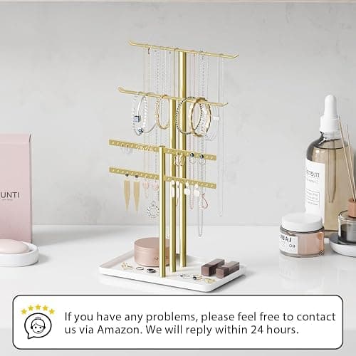 pickpiff Jewelry Stand Holder Organizer: 14.5" Sturdy Hanger for 80 Pcs Jewelry, Gift for Women, Gold Jewlery Tower for Necklace, Earring, Bracelet thumbnail 6