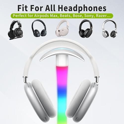 Tascaquin Headphone Stand with Charger,Gaming Headset stand with RGB Light Mode,For Airpod Max Stand,Desk Lamp,Phone Holder,Tablet Holder,desktop organizer,Gifts for Gamers & Music Lover (White) thumbnail 4