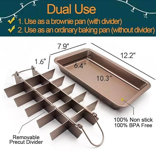 SUJUDE Non Stick Brownie Pan with Dividers, High Carbon Steel Baking Pan, Makes 18 Pre-cut Brownies All at Once - 10.3 X 6.4 X 1.6 Inches （Inside Dimension） thumbnail 2
