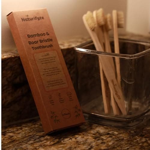 Naturifyze Boar Bristle & Bamboo Toothbrush (4 Pack) - Authentic Boar Bristles - Biodegradable - Plastic Free - Bamboo & Boar Bristle thumbnail 5