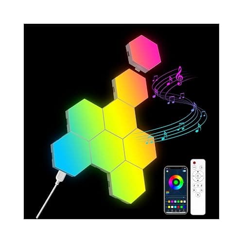 OJQ 8 Pack Hexagon Lights Wall RGB Panel - Hexagonal Led Lights Room Decor Wall Lights Gifts for Men/Women Honeycomb Shape Panels Hexagon Gaming Led Lights for Bedroom Children - Image 1