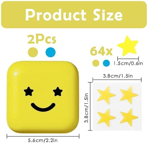 Starface Pimple Patches Sets, 64Pcs Star-Shaped Hydrocolloid Acne Patches for Face Suitable for Skin Care, Comes with 2 Smiley Face Mirror Box (Yellow & Blue) thumbnail 2