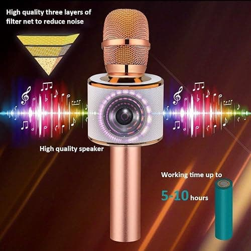 BONAOK Wireless Bluetooth Karaoke Microphone,3-in-1 Portable Handheld Karaoke Mic Speaker Machine Home Party Birthday for All Smartphones PC(Q37 Rose Gold) thumbnail 4