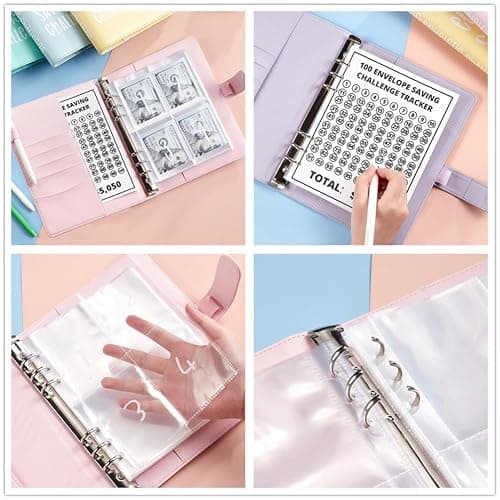 Luweoxy 100 Envelope Challenge Binder Money Saving Binder, Easy and Fun Way to Save $5,050, Cash Stuffing Budget Planner Savings Challenge Book (Pink) thumbnail 4