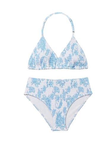 RoseSeek Girl's Tie Dye Smocked 2 Piece Swimwear Sets Backless Halter Bikini Cute Brief Bathing Suit - Image 1