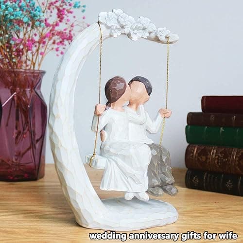 jinhuoba Romantic Wedding Couple Figurines, Hand Painted Loving Together Sculpture, Best Valentine Marriage Anniversary Weddings Engagement Gifts for Couple Wife Women Her thumbnail 7