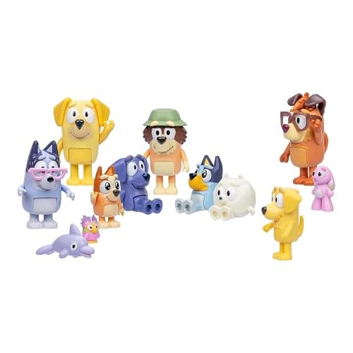 Bluey Figures Super Fan Collector Set – 12-Pack, Includes Chattermax, Grey Dancer, Lucky, Nana, Jean-Luc, Pom Pom, Grandad & More – Gift for Kids Ages 3+, Amazon Exclusive - 1 - Bluey Super Set thumbnail 2