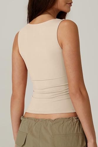 QINSEN Women's Square Neck Sleeveless Double-Layer Tank Tops Basic Tight T Shirts thumbnail 4
