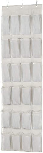 Amazon Basics 24 Medium Mesh Pocket Over-the-Door Hanging Shoe Organizer, Space Saving Shoe Storage, Light Grey | Over-the-Door, 24 - Image 1