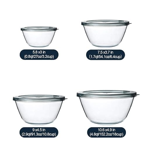 M MCIRCO Glass Mixing Bowls with Lids, 4 Packs Glass Bowl Set, Nesting Bowls for Meal Prep, Food Storage, Glass bowl For Cooking, Baking, BPA-Free, 0.8/1.7/1.6/2.9/4.8 Qt - 4pcs thumbnail 3