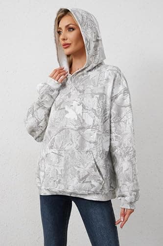 Anoumcy Camo Hoodie Womens Maple Leaf Fleece Hooded Sweatshirt Oversized Camouflage Hoodies For Women Trendy thumbnail 5