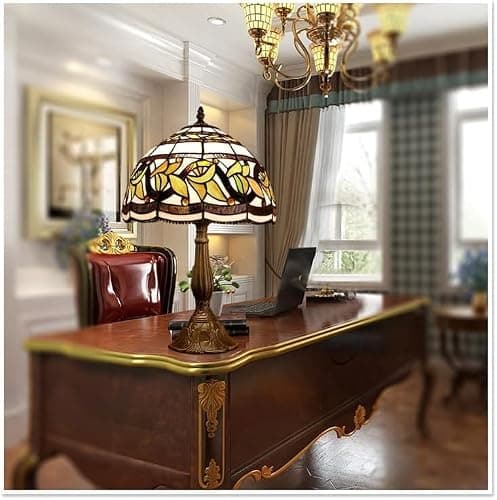 MIAOKE Stained Glass Table Lamp,Stained Glass Crystal Bead Style Table Light, Handmade Desk Bedside Night Light, Antique Art Craft Gifts Lover Living Room Bedroom Bookcase (Lace Baroque) thumbnail 5