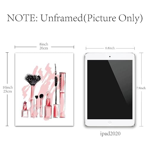 CREATCABIN 4pcs Mode Toile Mur Art Imprimer Affiche Ensemble Rose Talons Hauts Fleurs Parfum Maquillage Maison Mur Art Oeuvre Moderne pour Dressing Chambre Salle Bains Filles 8 x 10 Pouces thumbnail 3