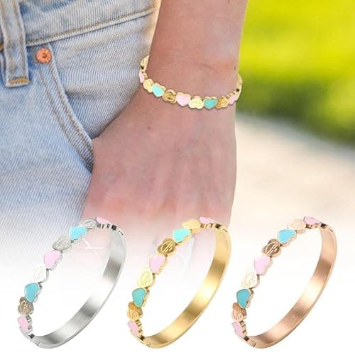 ⭐️HFLWYWD Cute Love Heart Gold Plating Staiess Steel Lucky Cuff Bangles,Heart Bracelets For Women Grils,Ttanh Wedding Party Charm Bangles Jewelry Gift thumbnail 5