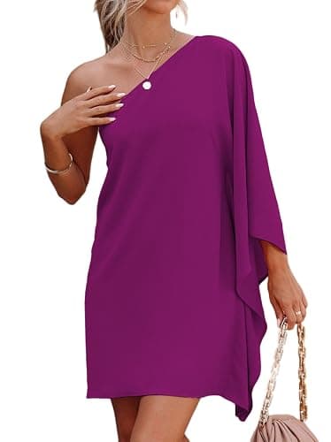 Jhsnjnr Women's Short Wedding Guest One Shoulder Dresses Formal Batwing Sleeve Club Party Cocktail Dress - Image 1