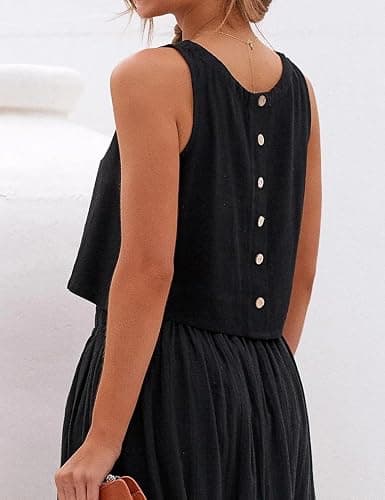 IDEALSANXUN Womens Linen Crop Tank Tops Cute Summer Sleeveless Cropped Linen Tops thumbnail 2