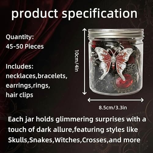 YHNNH 35 pcs Mystery Jewelry Jar, Surprise Gothic Jewelry Set for Woman, includes Gothic Necklaces, Earrings, Rings and Bracelets, Unique Goth Jewelry Box Gift for Her thumbnail 3
