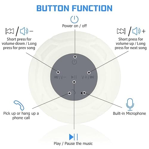 Annlend Waterproof Bluetooth Shower Speaker Portable Wireless Water-Resistant Speaker Suction Cup,Built-in Mic Gifts for Kids Speakerphone for iPhone Phone Tablet Bathroom Kitchen - White thumbnail 4