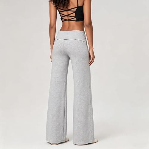 Fold Over Yoga Pants for Women Low Rise Wide Leg Cute Flare Sweatpants | Low Waisted,Lounge Pants,Back to School Clothes for Teen Girls thumbnail 3