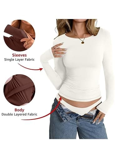 EasyGala Womens Double Lined Long Sleeve Shirts Boat Neck Going Out Tops Trendy Slim Fitted Tees Basic Fall Outfits 2025 thumbnail 3
