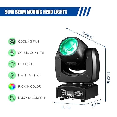 90W LED Moving Head DJ Lights Mini Beam Stage Lights Super Bright Spot RGBW 4IN1 DMX 512 12CH Sound-Activated for Wedding DJ Party Stage Lighting (90W, 2) thumbnail 2