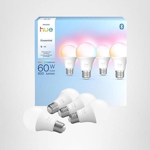 Philips Hue Essential Smart LED A19 Bulb, White and Color Ambiance, E26 Base, 8.8W, 2200K-6500K, 800 Lumens, Dimmable, Works with Alexa, Google, and Apple Home, 4-Pack thumbnail 10