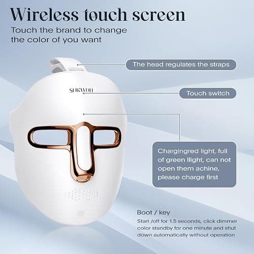 SDKWDH Red Light Photon Facial Mask, Wireless Rechargeable & Ergonomic Design with NIR, Portable for Home & Travel, Gold thumbnail 2
