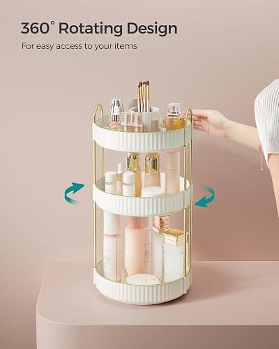 SONGMICS Makeup Organizer, 3-Tier Round Rotating Skincare Organizer Countertop, Customizable, Toiletries Vanity Organizer, Lazy Susan, Christmas Gift, Cloud White UJKA011W01 thumbnail 4