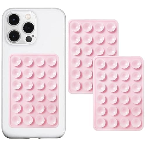 Anteel 2 Pack Silicone Suction Phone Case Mount, Silicon Adhesive Suction Cup Phone Mount, Non Slip Sticky Phone Grip for Cellphone, Strong Grip Holder for Selfies and Videos (Light Pink)