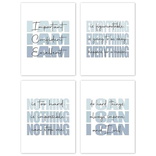 TLESKE Blue and White Inspirational Posters Prints Unframed Set of 4, Preppy Motivational Wall Art Prints Decor for Office Teen Boys Girls Dorm Room Bedroom, Positive Affirmations Wall Pictures, 12x16 - Image 1