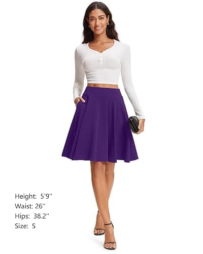 STELLE Women's 21" Knee Length Skirts with Pockets Casual Basic Midi Skirt Stretchy High Waisted Skater Flared Pleated thumbnail 4