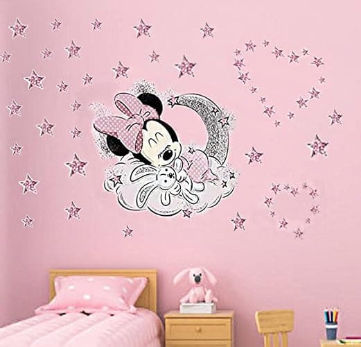 Large Mickey and Minnie Mouse Wall Decals for Kids Baby Bedroom Nursery, Disney Mirror Window Walls Stickers Removeable Vinyl Cartoon Peel and Stick (Minnie & Bunny) thumbnail 6
