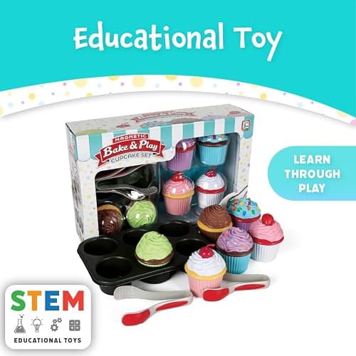 Popular Playthings Magnetic Bake & Play Cupcakes Toy Set, Pretend Cupcake Kitchen Kit for Kids, Gifts for Toddler Girls - 20 Pieces thumbnail 6