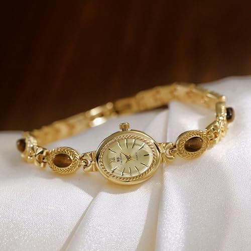 FANMIS Gold Tone Watches for Women with Small Vintage Bracelet Elegant Jade Oval Dial Dress Watch Fashion Quartz Wrist Watch Waterproof Watch thumbnail 2