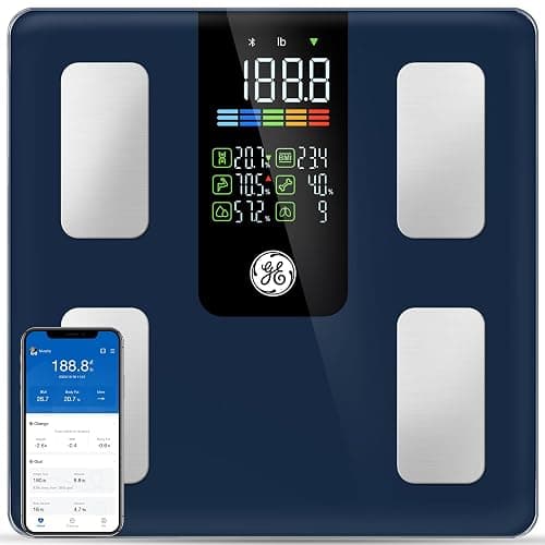 GE Smart Scale for Body Weight, BMI, Fat, Muscle Mass, Digital Bathroom Scales 500lbs Bluetooth 11.8" Large Platform Weighing Machine Health Monitor with App, Dark Blue - Image 1