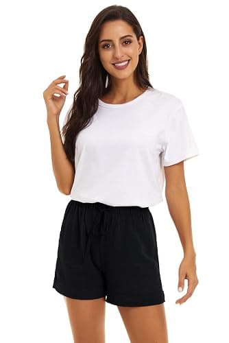 KINGFEN Women Casual Shorts Drawstring Comfy Elastic Waist Shorts Summer Pull On Short with Pockets(S-2XL) - XX-Large - A2-black thumbnail 3