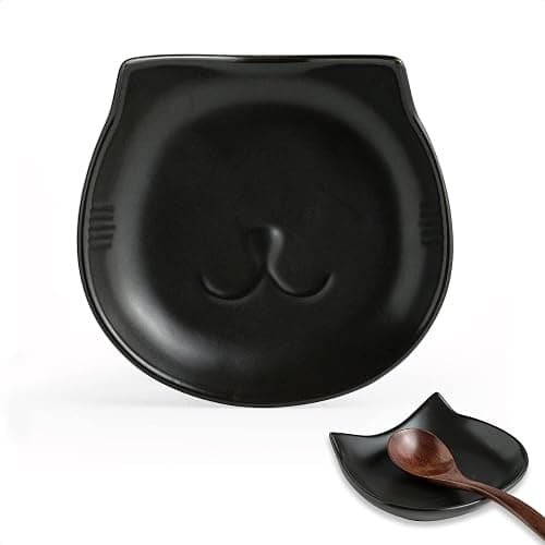 Miamolo Cat Spoon Holder for Stove, Spoon Rest Keep Countertop Clean & Tidy | 5.12 Inch Ceramic, Cute Kitchen Gadget Tray, Holds Ladles, Sponge & Tongs, Farmhouse Kitchen Decor, Gift for Cat Lover, Black - Image 1